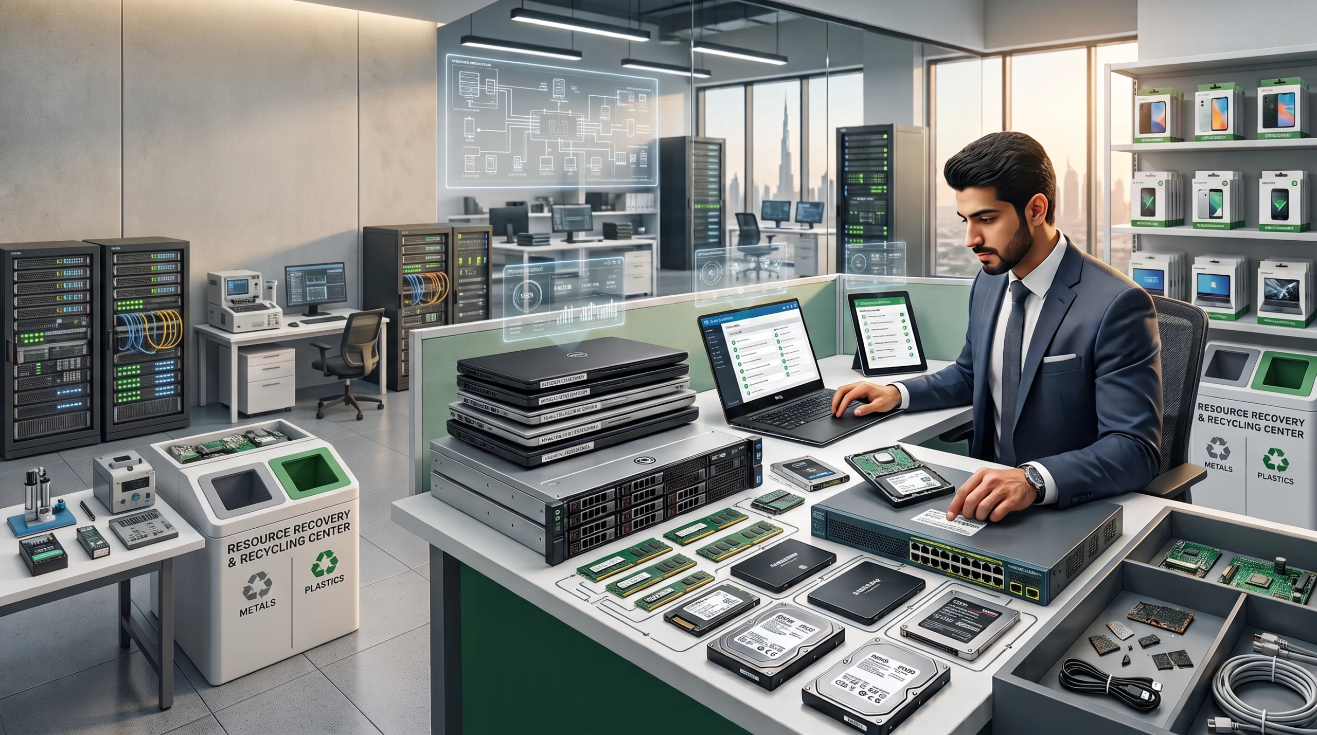 IT scrap buyer in Dubai evaluating used laptops, servers and networking equipment based on condition, specifications and market demand.