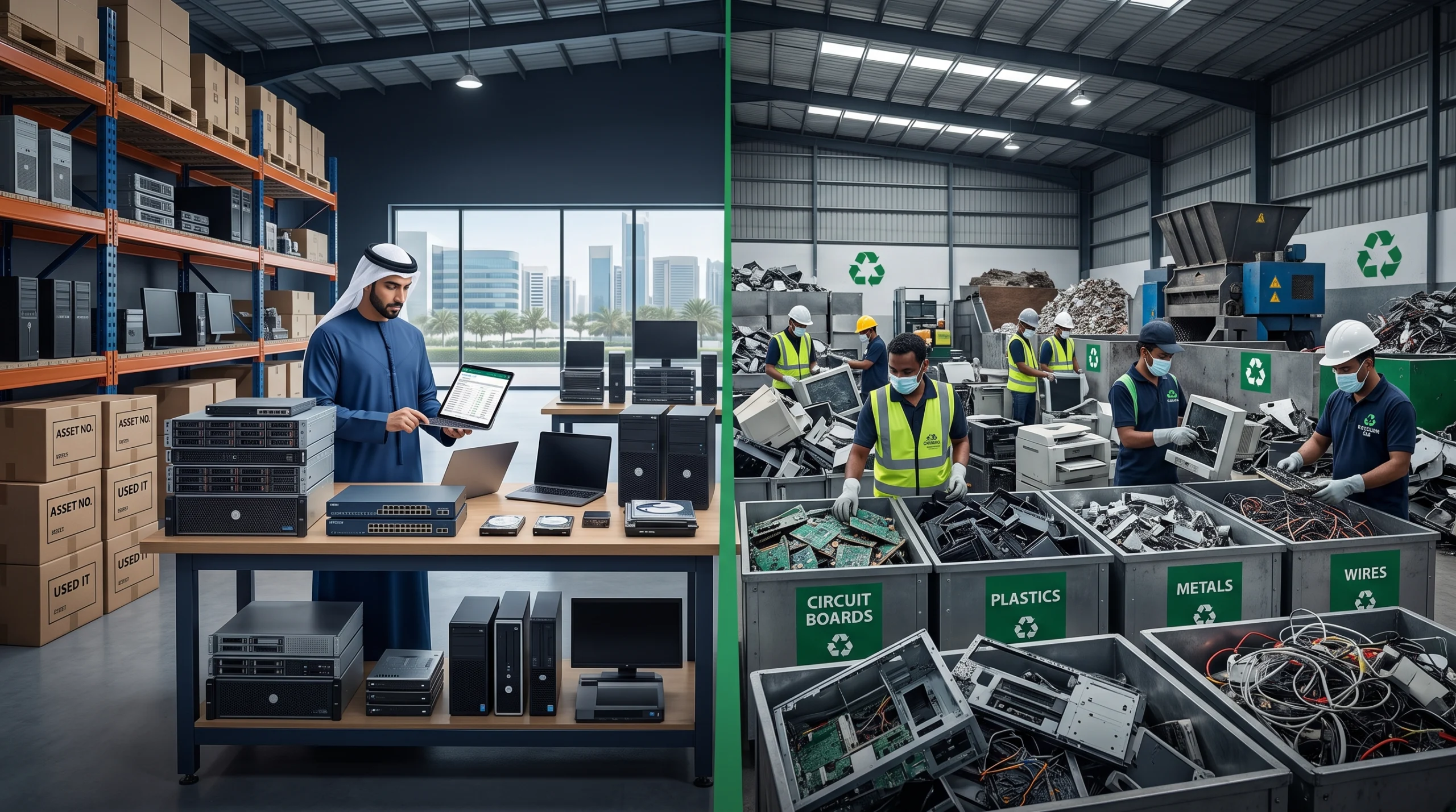 Scrap buyer vs recycler comparison for used IT equipment and e-waste recycling in UAE.