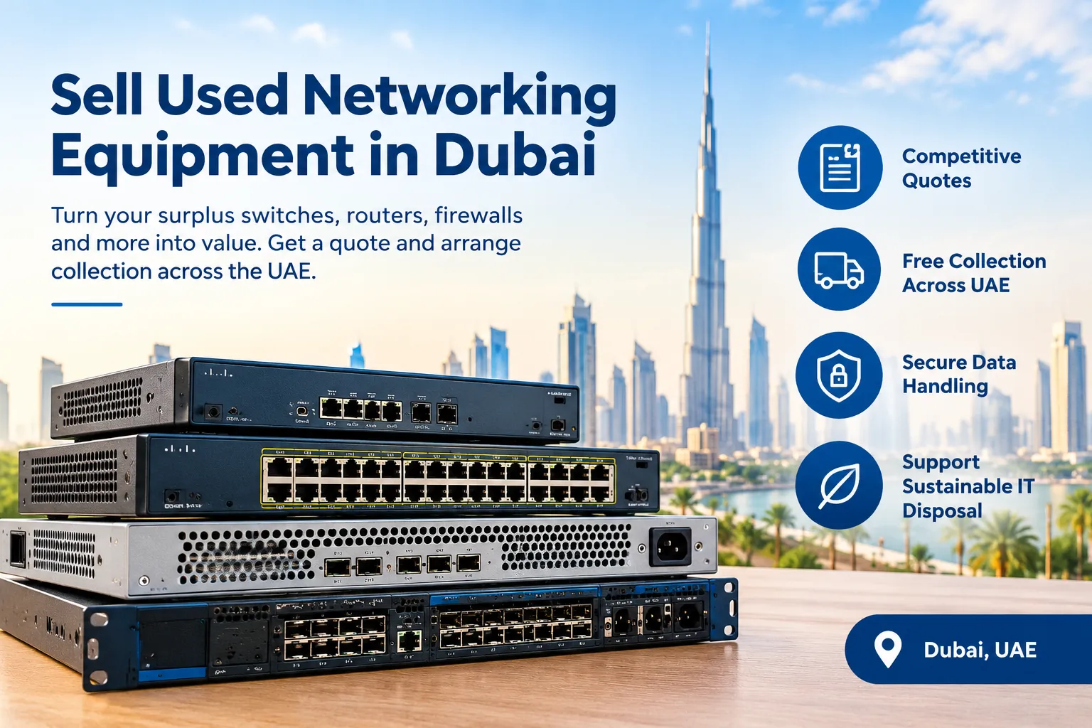 Sell used Cisco networking equipment in Dubai, including switches, routers and firewalls.